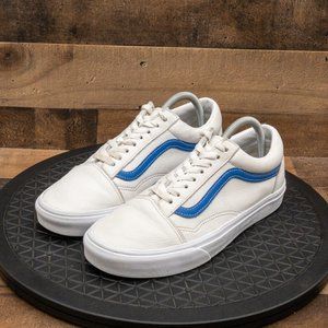 VANS OLD SKOOL WOMENS ATHLETIC SHOES RETRO SKATE SNEAKERS WHITE LEATHER SIZE 10
